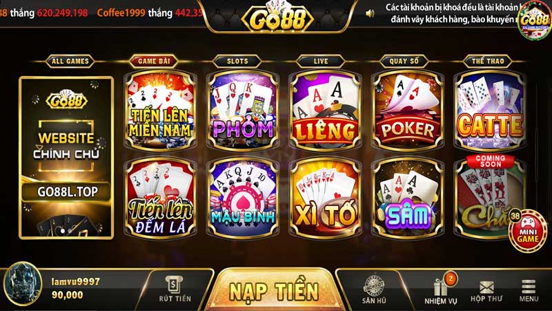 Đa dạng các trò chơi game bài Go88