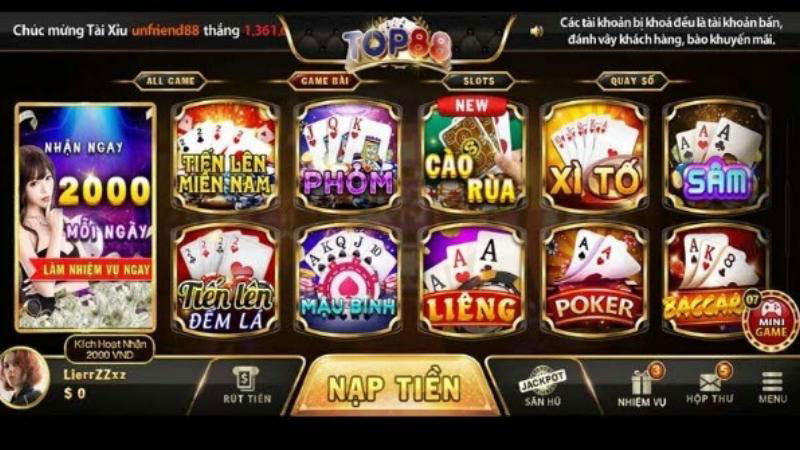 Một số trò chơi game bài nổi bật tại Top88